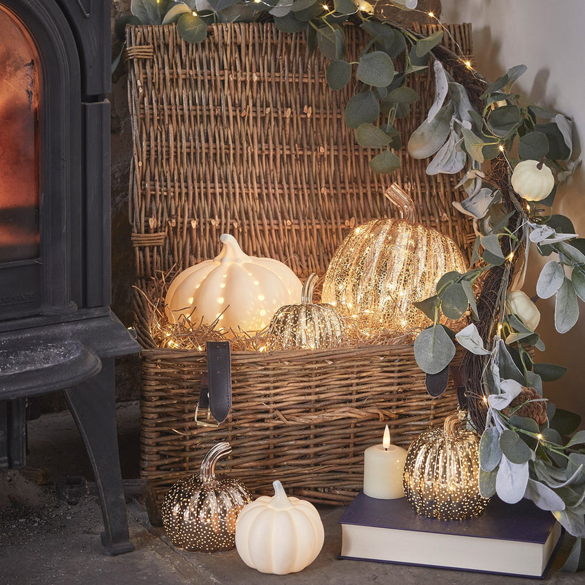 3 light up ceramic pumpkins