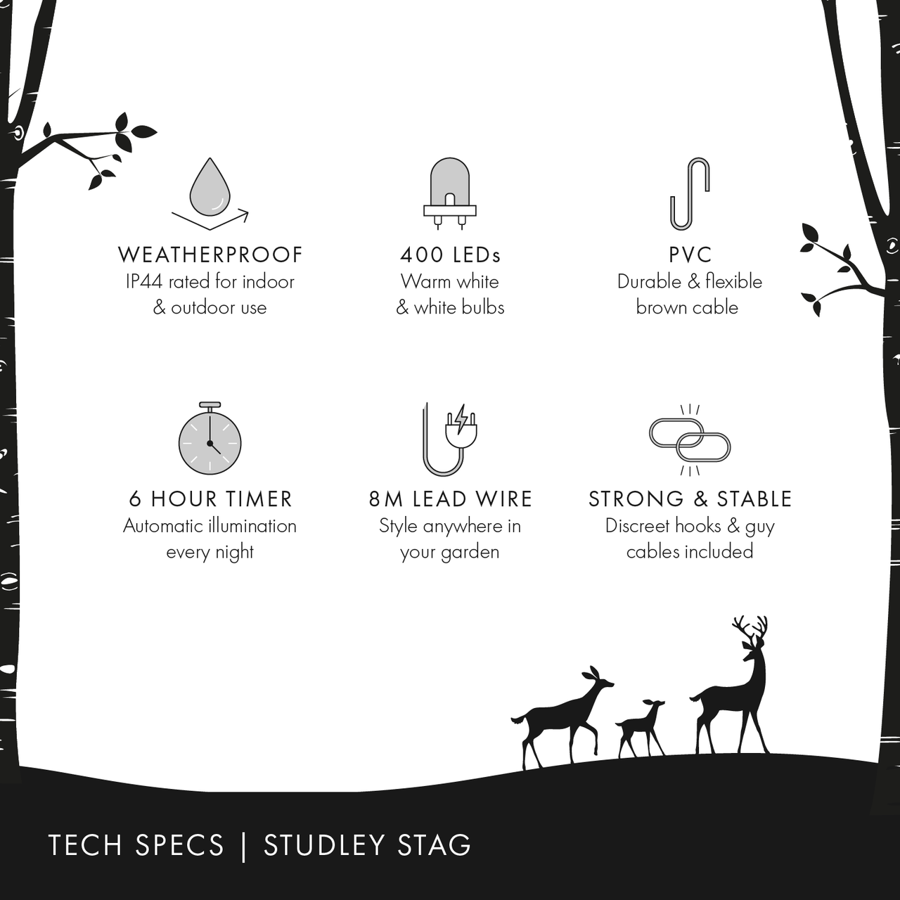 2m Studley Rattan Stag Dual Colour LED Light Up Reindeer