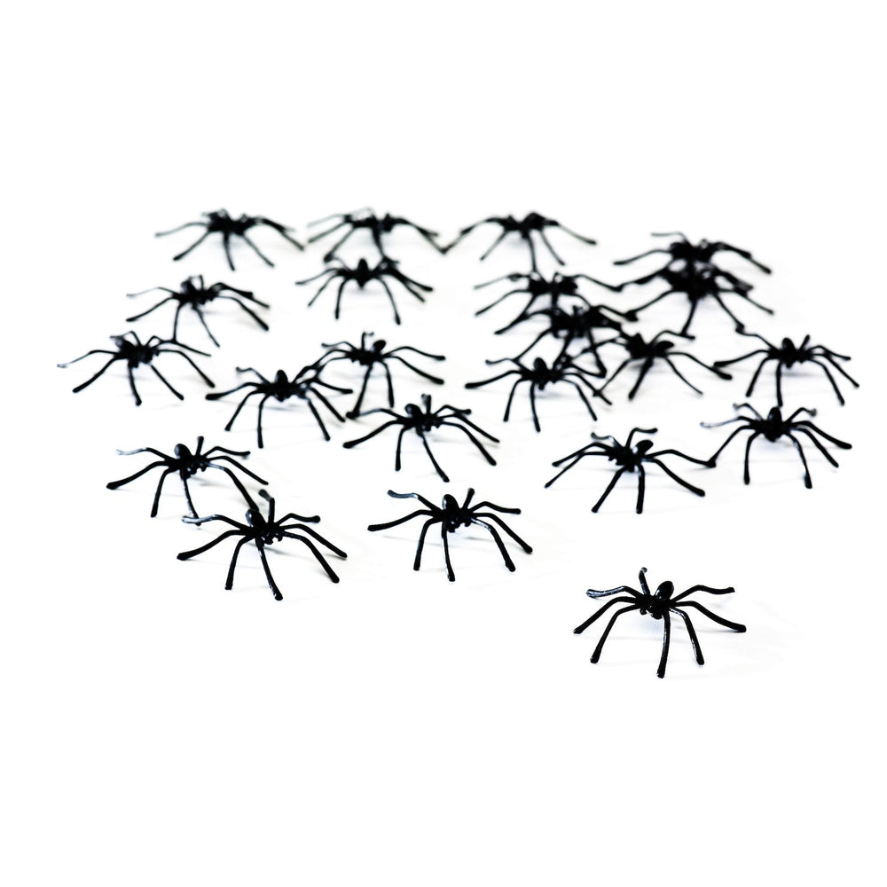 24 Black Plastic Spiders 5cm Size, Halloween Decoration