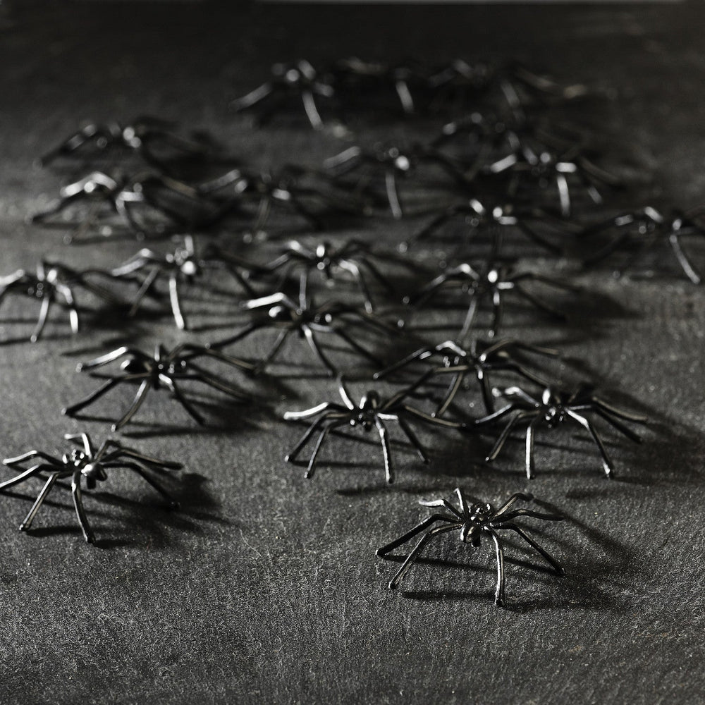 24 Black Plastic Spiders 5cm Size, Halloween Decoration