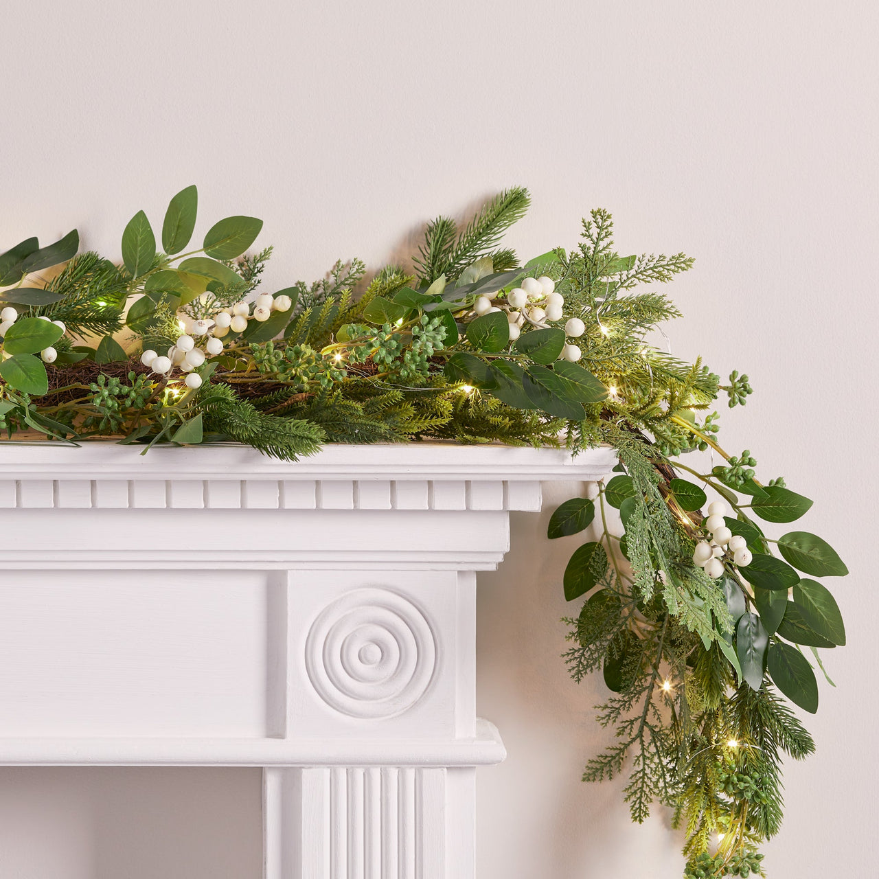 2m Oversized White Berry Christmas Garland Micro Light Bundle