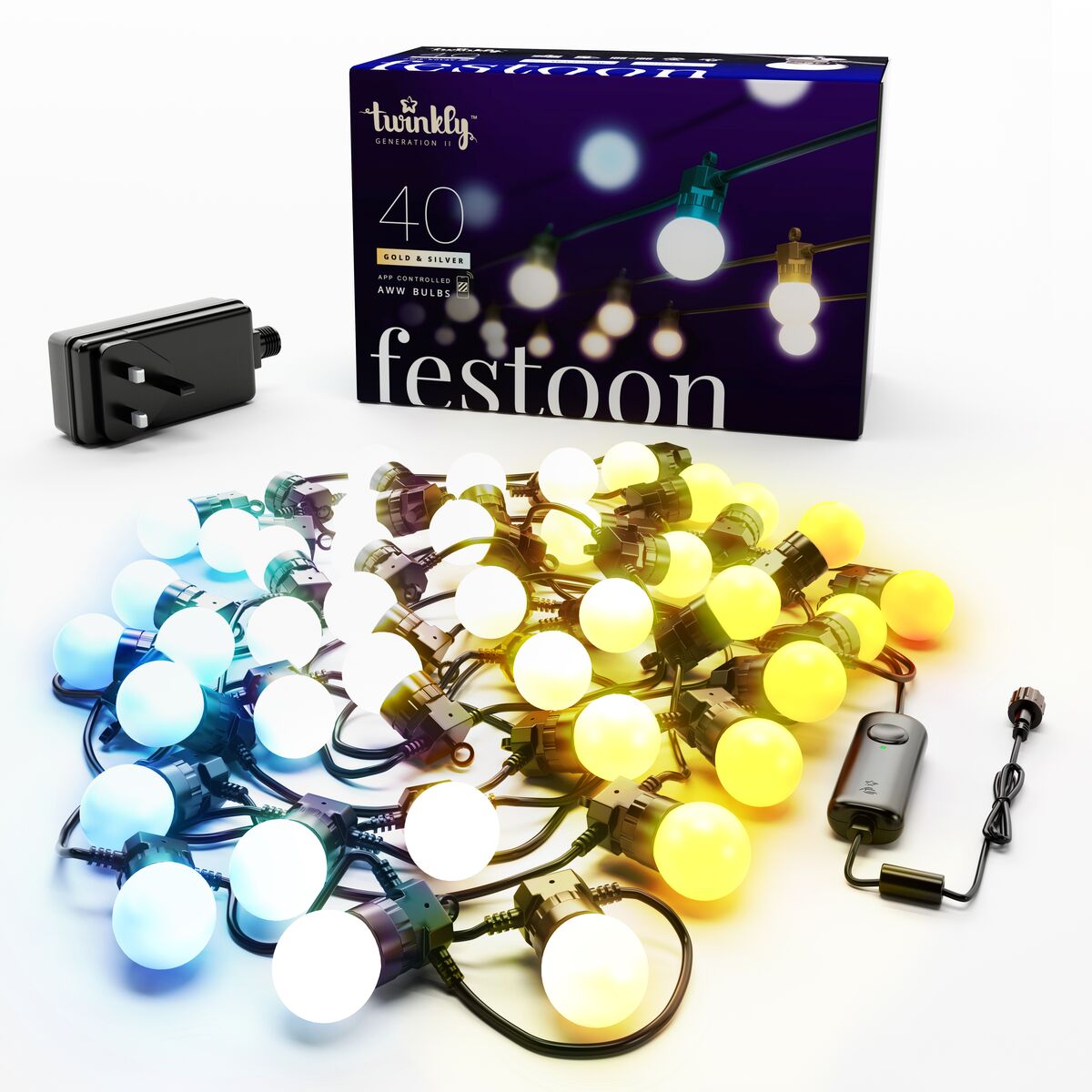 20m 40 LED Twinkly Smart App Controlled Festoon Lights Amber & White