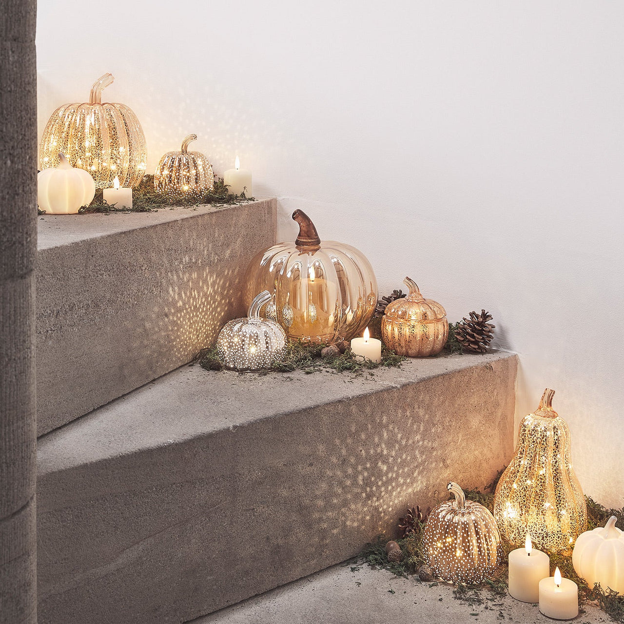 Amber Glass Pumpkin Decoration & TruGlow® Candle Bundle