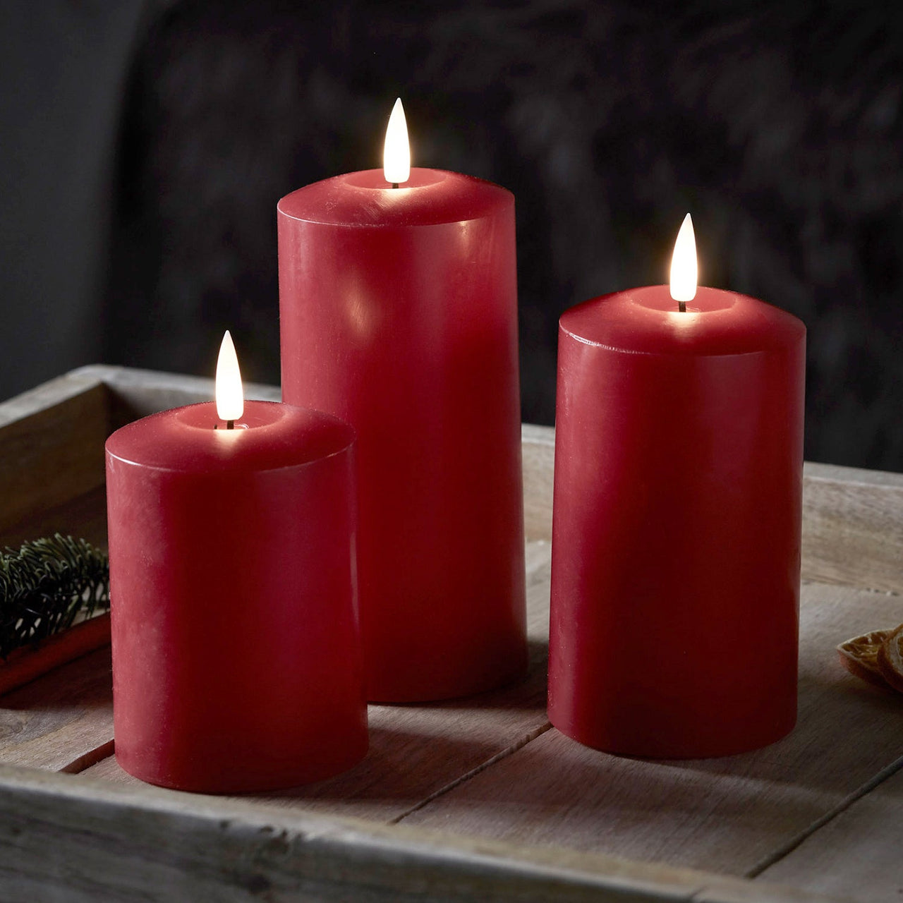 TruGlow® Red LED Pillar Candle Trio with Remote Control