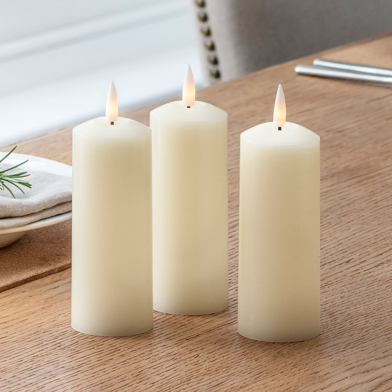 TruGlow® Ivory LED Slim Pillar Candle Trio