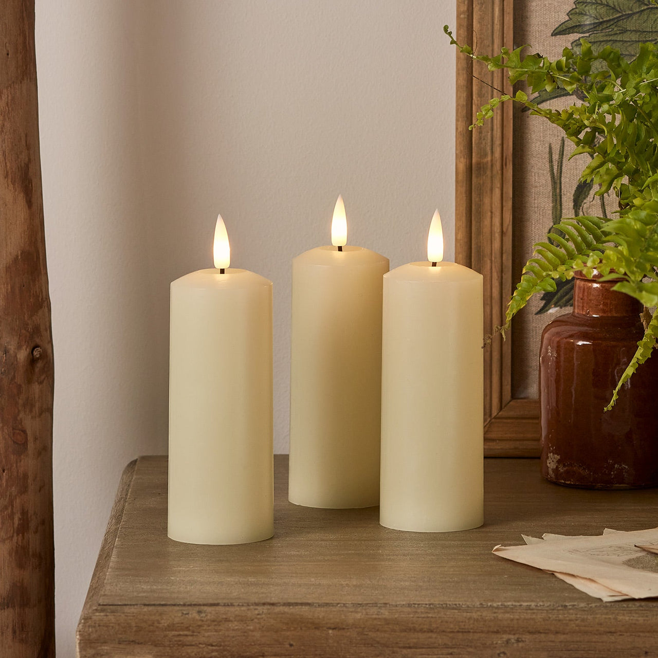TruGlow® Ivory LED Slim Pillar Candle Trio