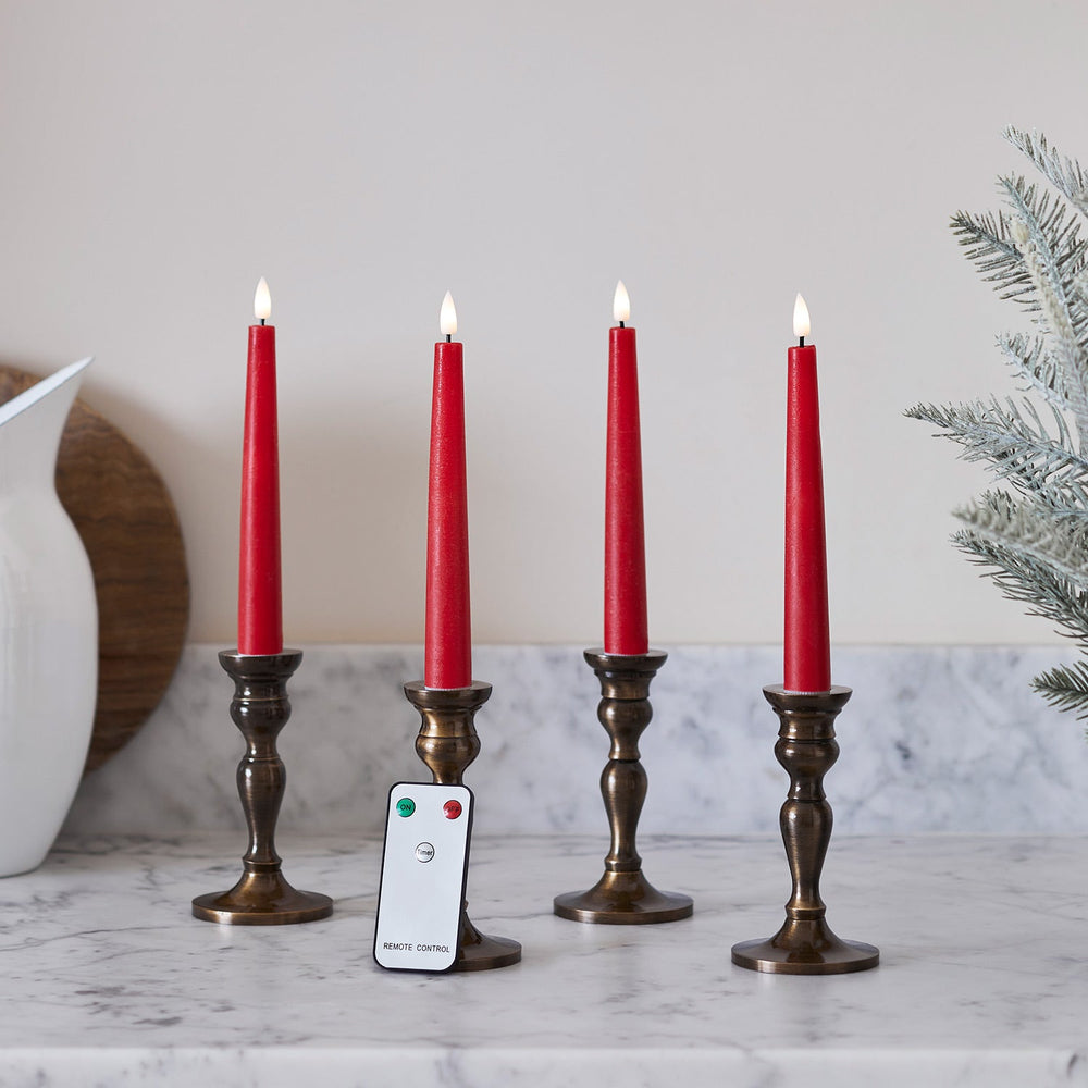4 TruGlow® Red Remote Control Short LED Taper Candles