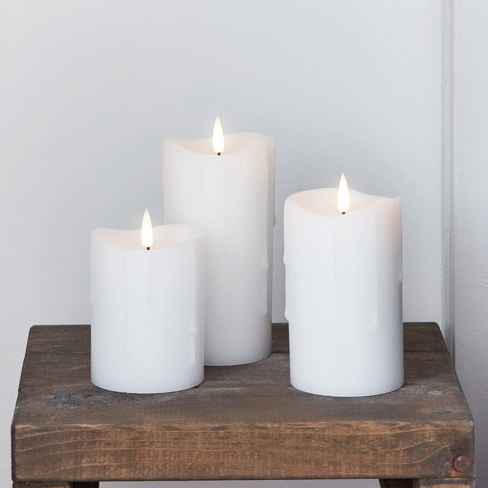 TruGlow® White Dripping Wax LED Pillar Candle Trio