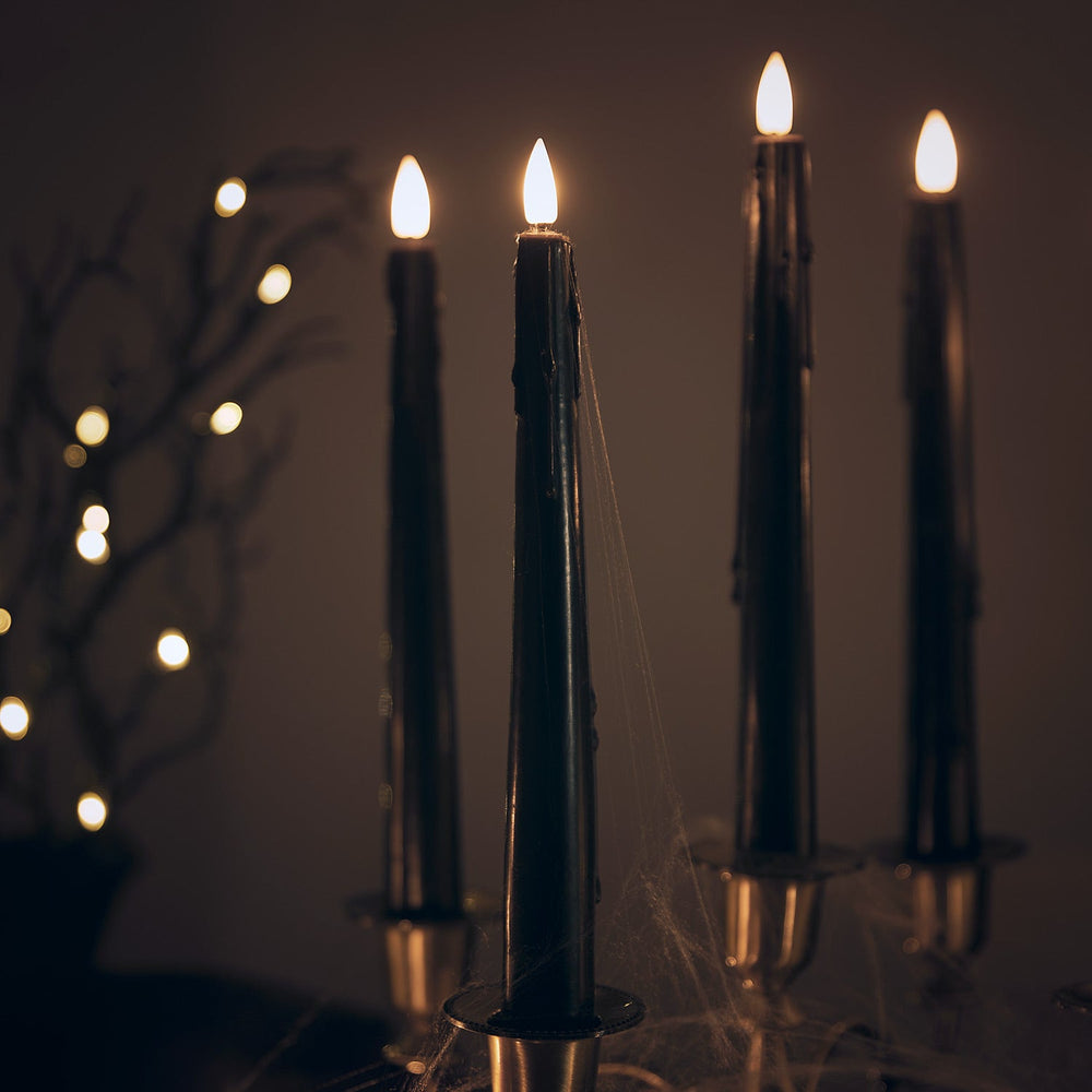8 TruGlow® Black Dripping Wax LED Taper Candles With Remote Control