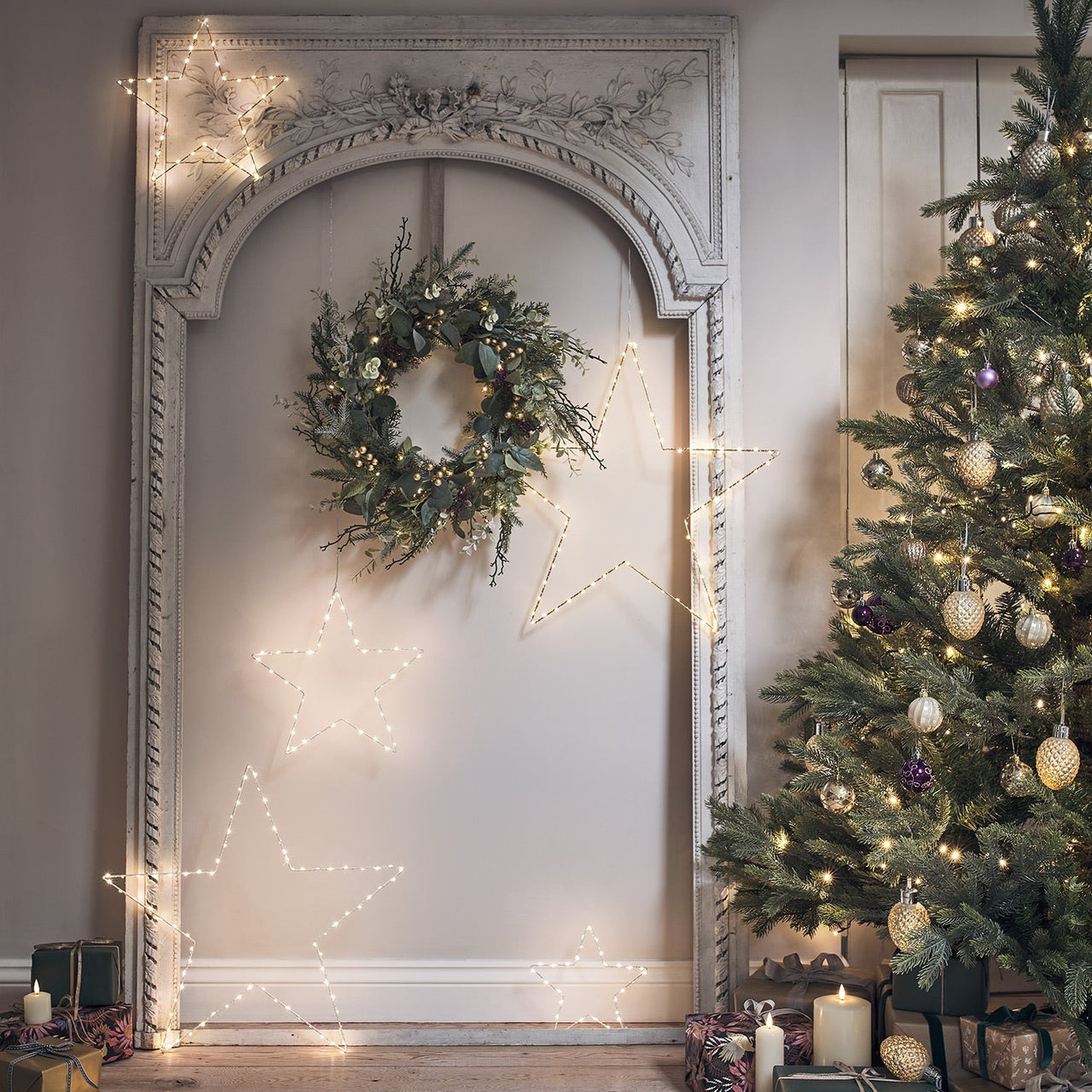 45cm Eucalyptus, Pine & Gold Berry Christmas Wreath