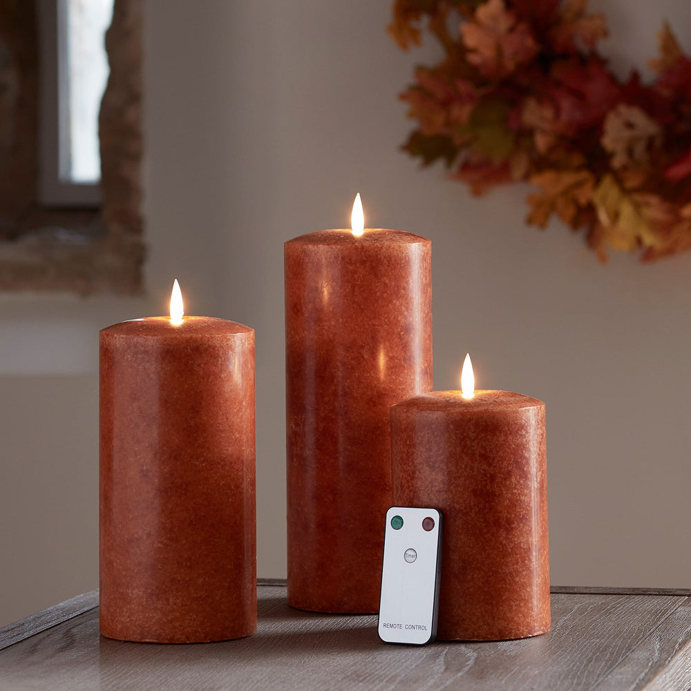 TruGlow® Mottled Orange LED Chapel Candle Trio with Remote Control