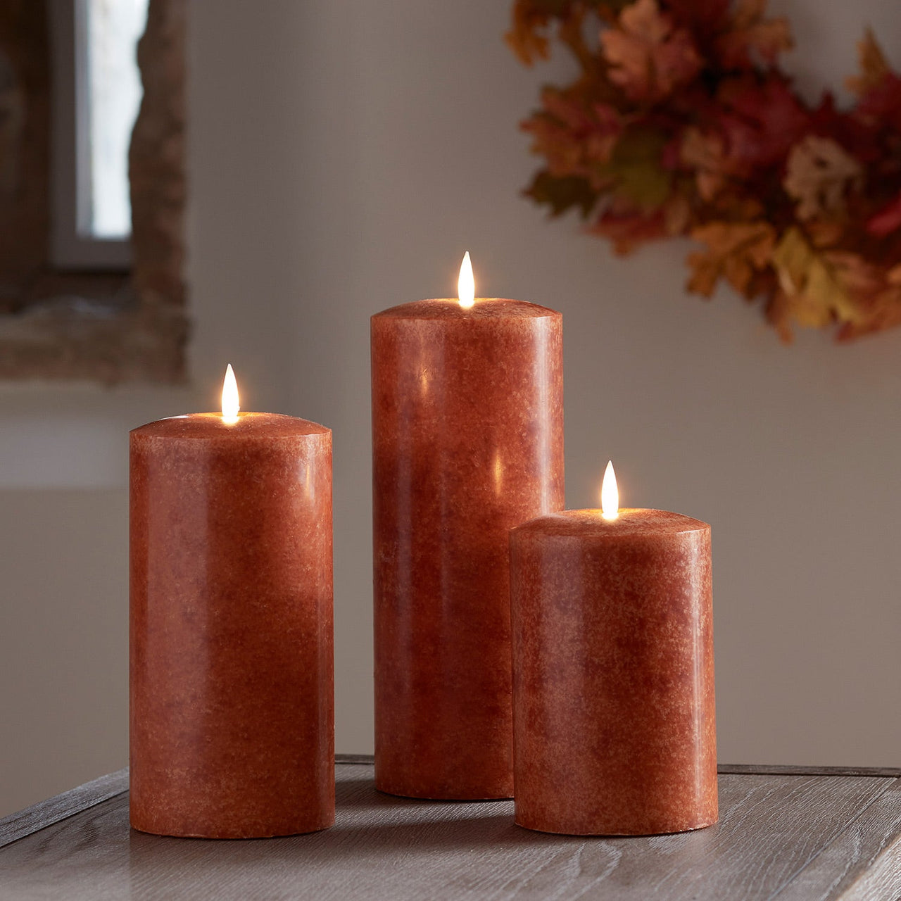 TruGlow® Mottled Orange LED Chapel Candle Trio with Remote Control