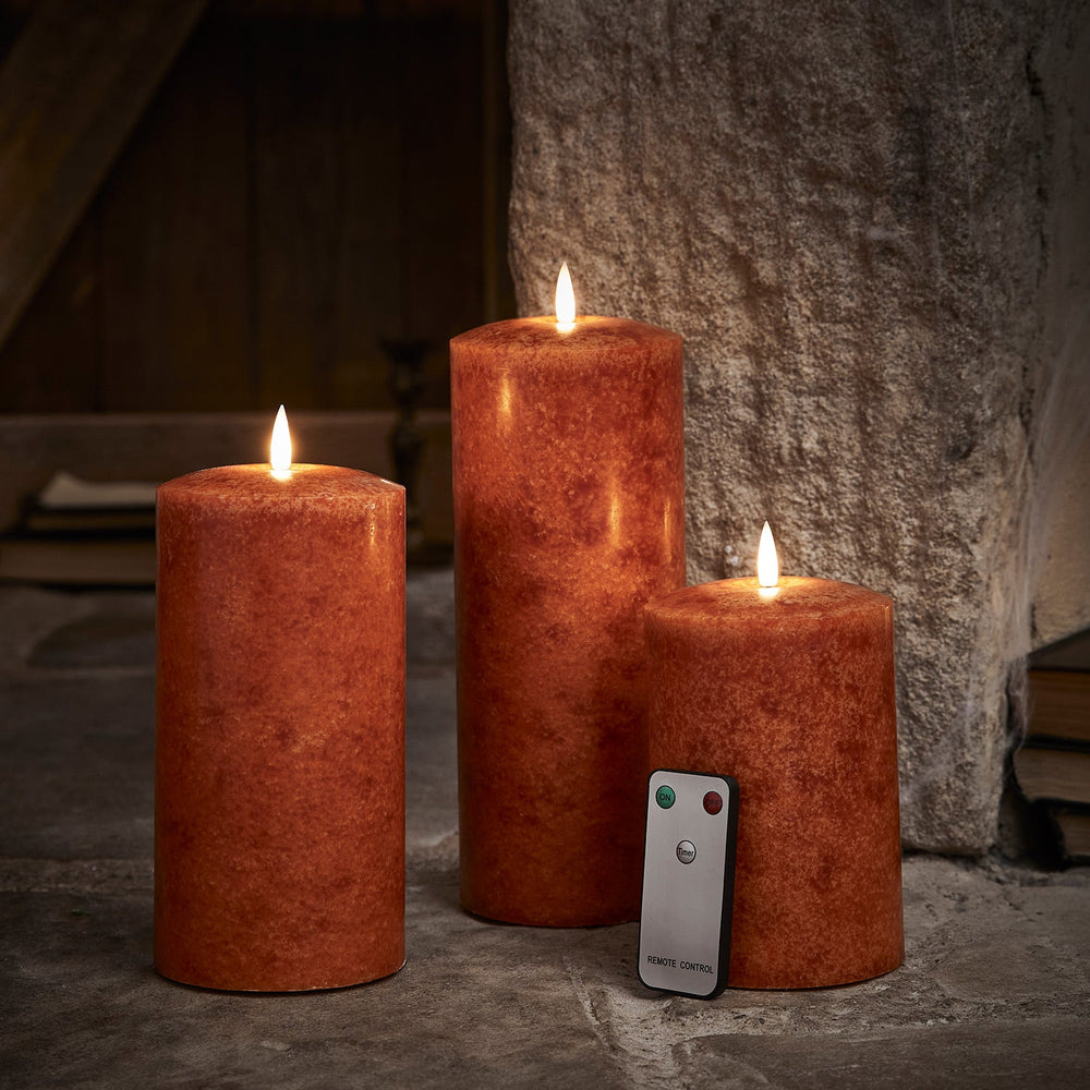 TruGlow® Mottled Orange LED Chapel Candle Trio with Remote Control
