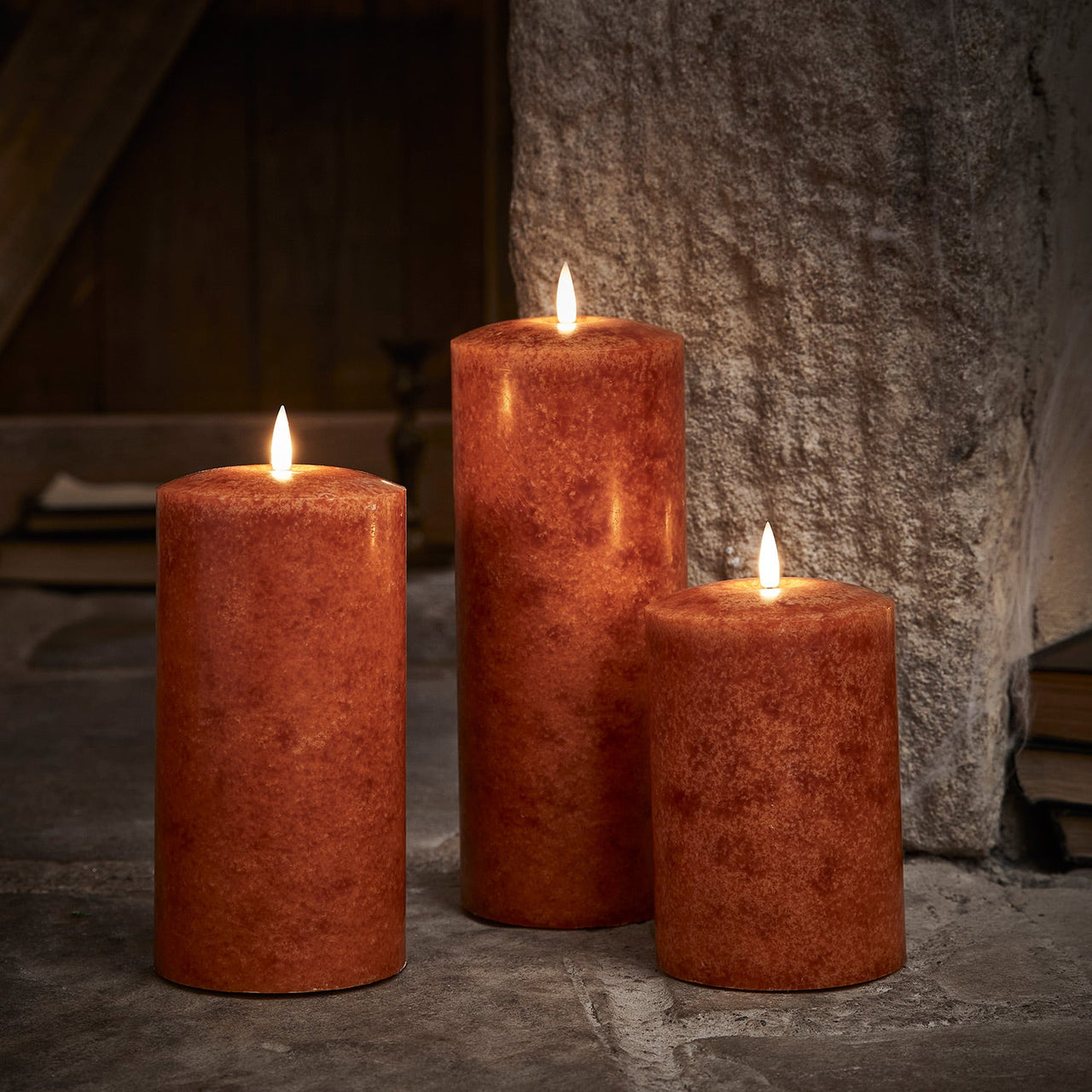 TruGlow® Mottled Orange LED Chapel Candle Trio with Remote Control