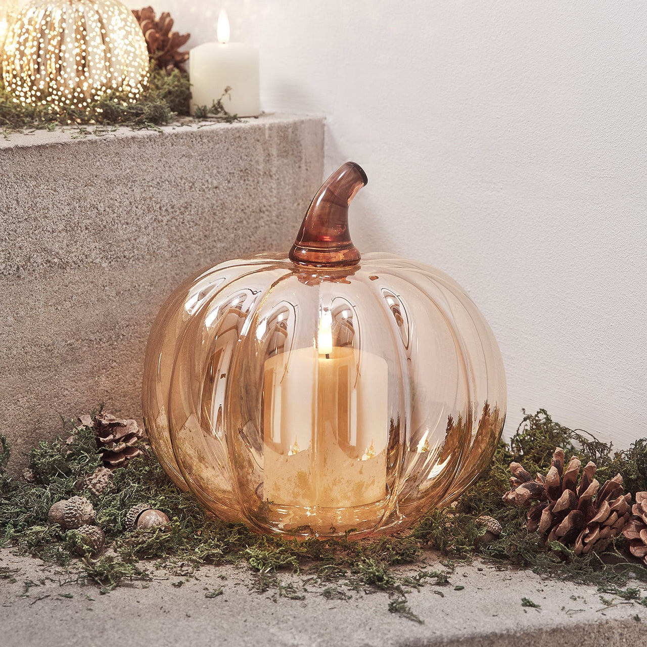 Amber Glass Pumpkin Decoration