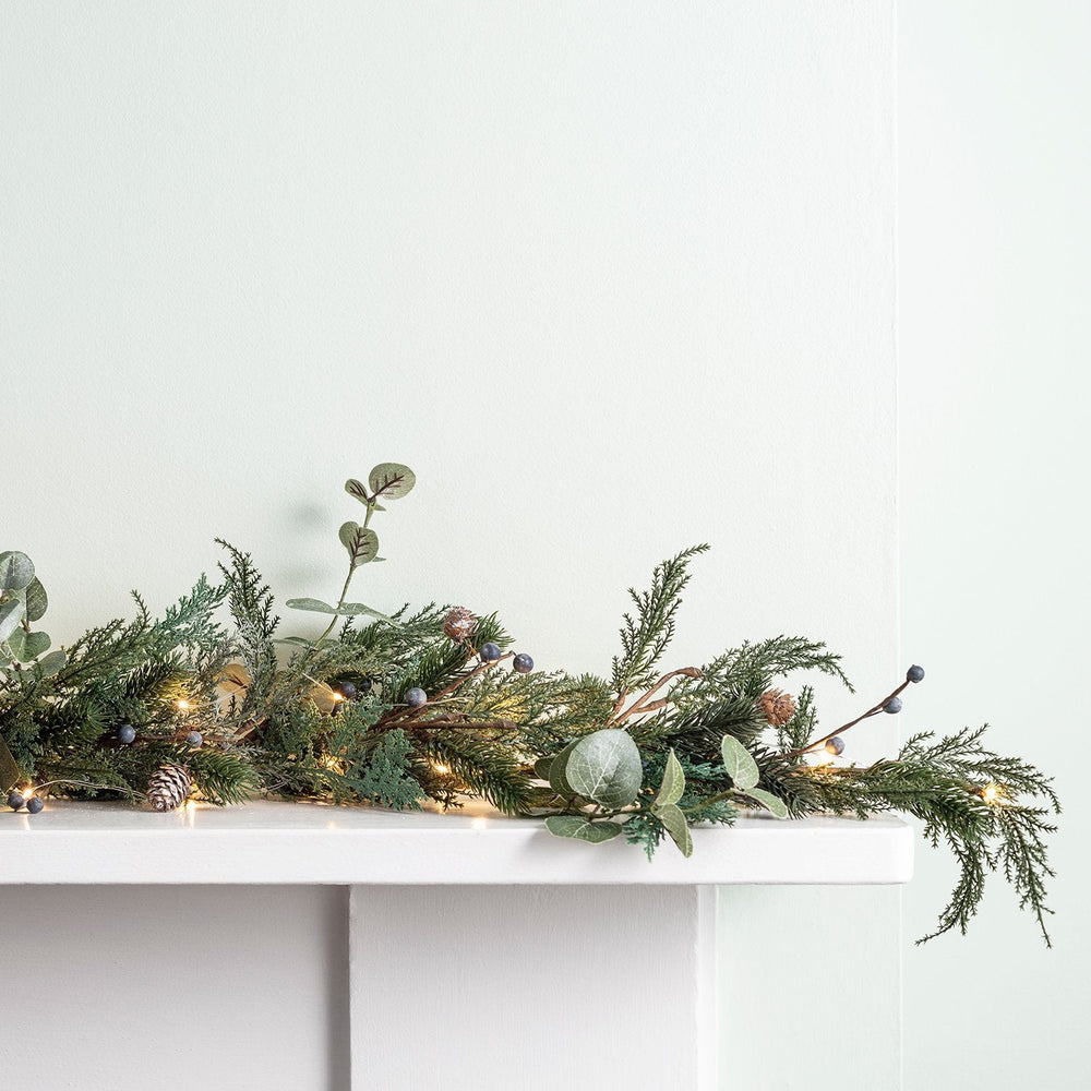 2m Frosted Berry and Pinecone Christmas Garland & Micro Light Bundle