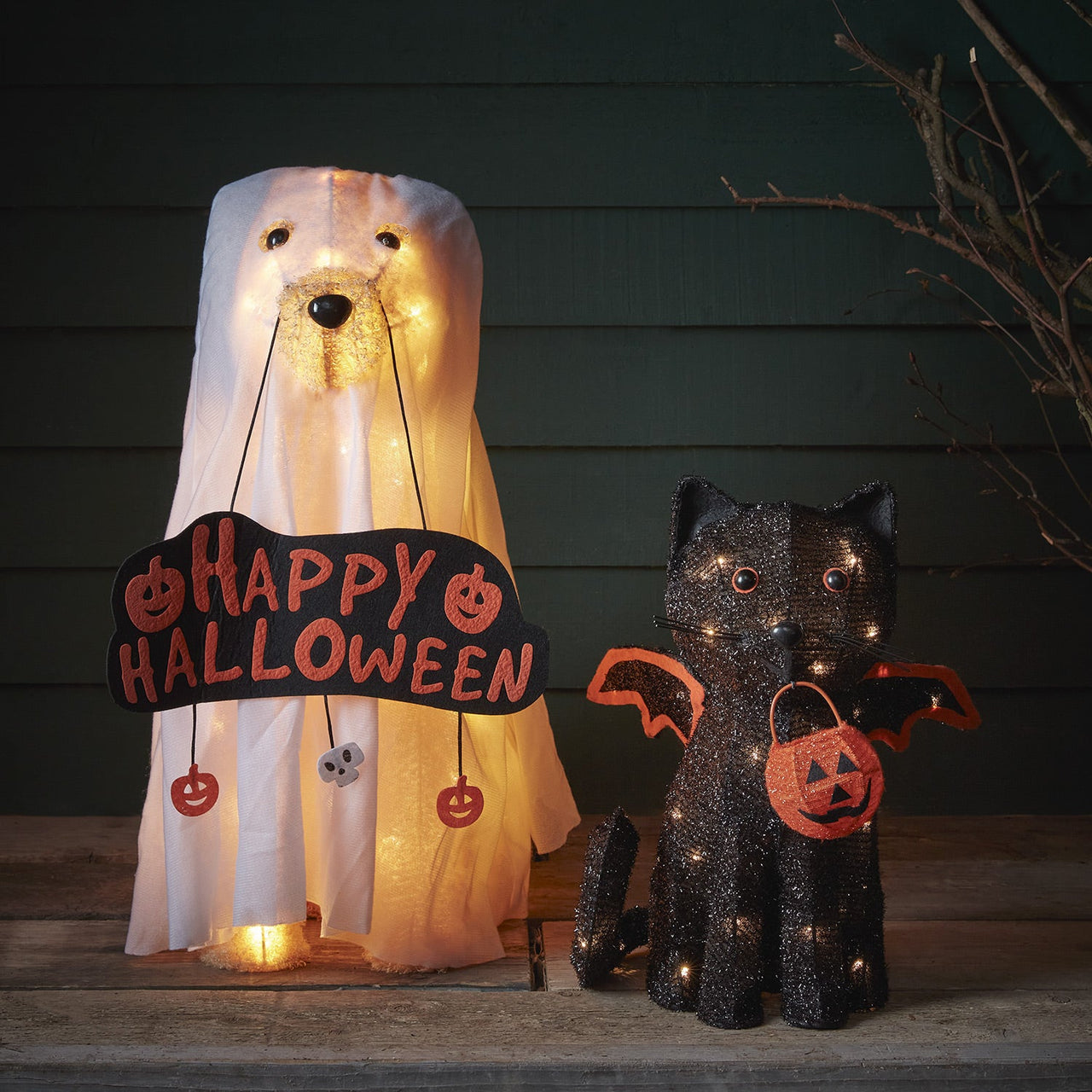 Ghost Dog & Bat Cat Figure Halloween Decorations