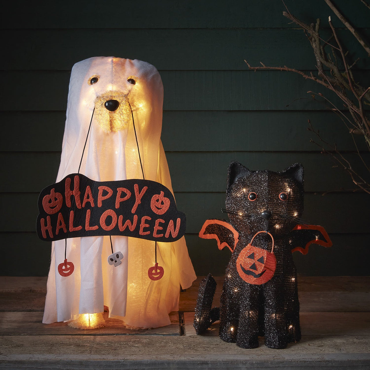 Ghost Dog & Bat Cat Figure Halloween Decorations