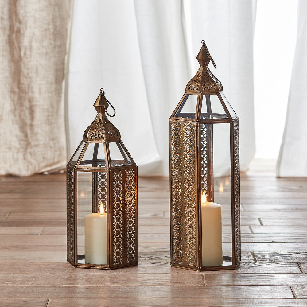 Asilah Artisan Moroccan Lantern Duo with  TruGlow® Candles