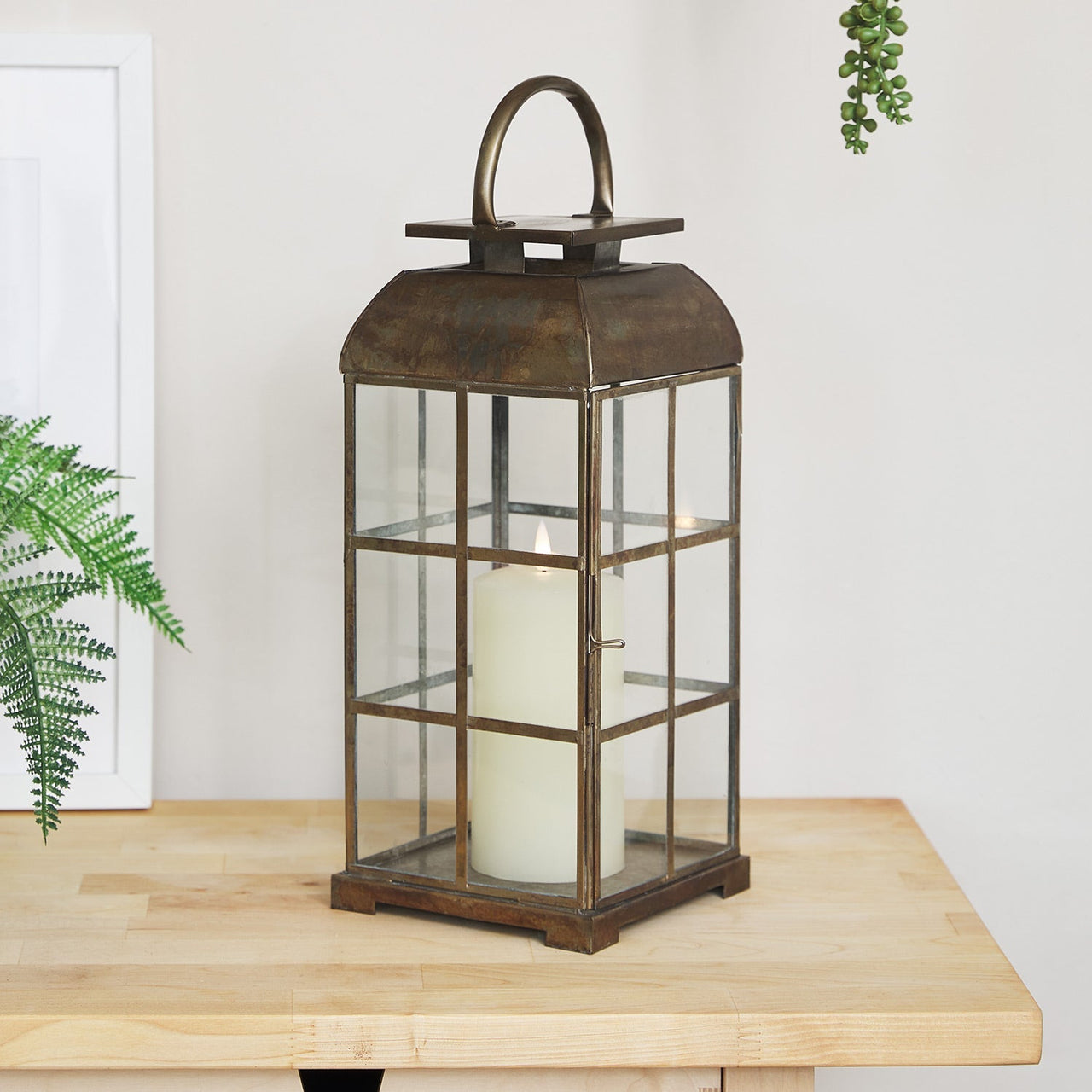 Large Brass Indoor Glass Lantern