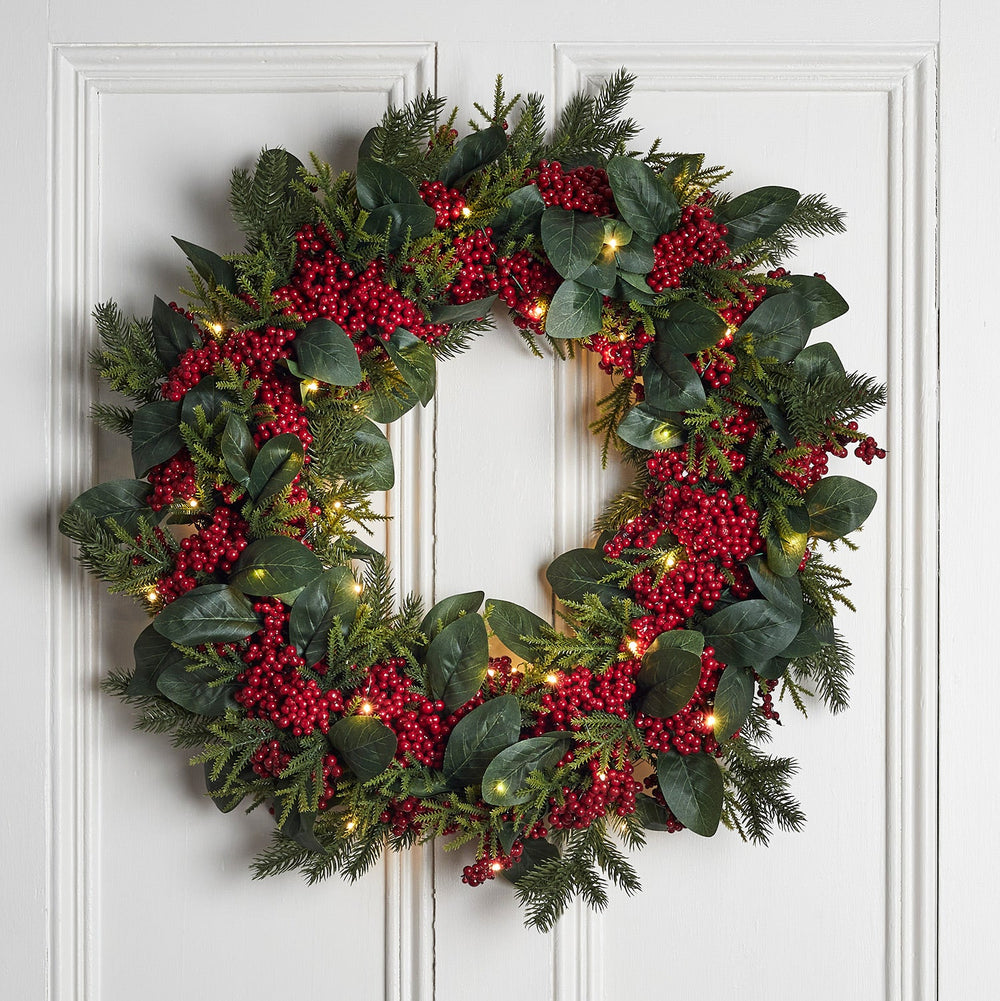 50cm Pre Lit Red Berry Christmas Wreath
