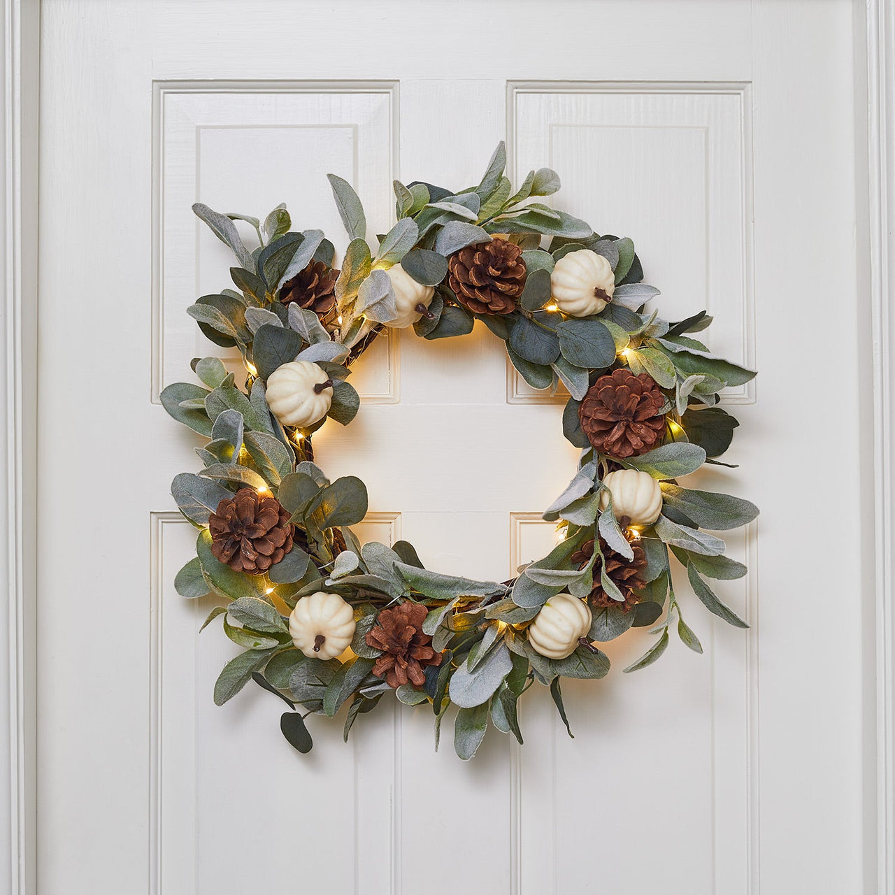 50cm Pumpkin & Pinecone Autumn Wreath Micro Light Bundle