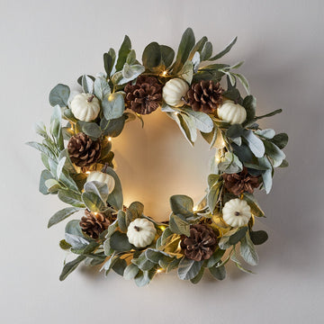 50cm Pumpkin & Pinecone Autumn Wreath Micro Light Bundle