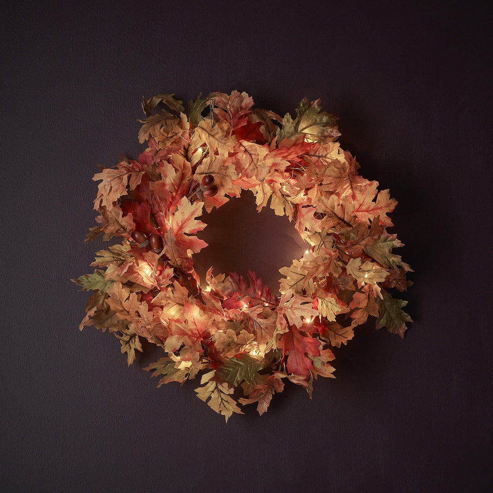 50cm Oak Leaf Autumn Wreath Micro Light Bundle