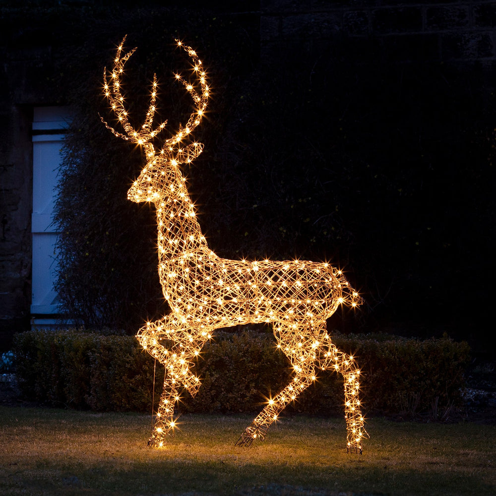 Large Studley Rattan Stag & Doe Light Up Reindeer 24v