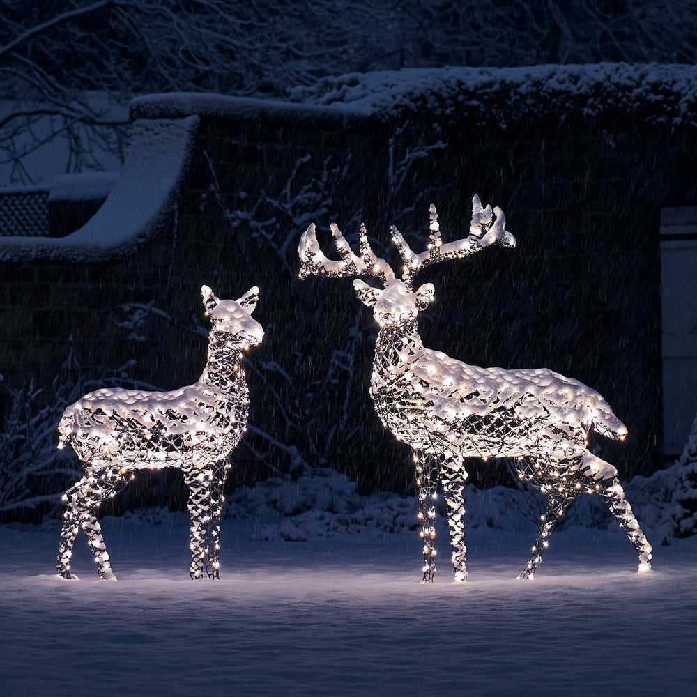 Large Harlow Rattan Stag & Doe Dual Colour LED Light Up Reindeer Duo