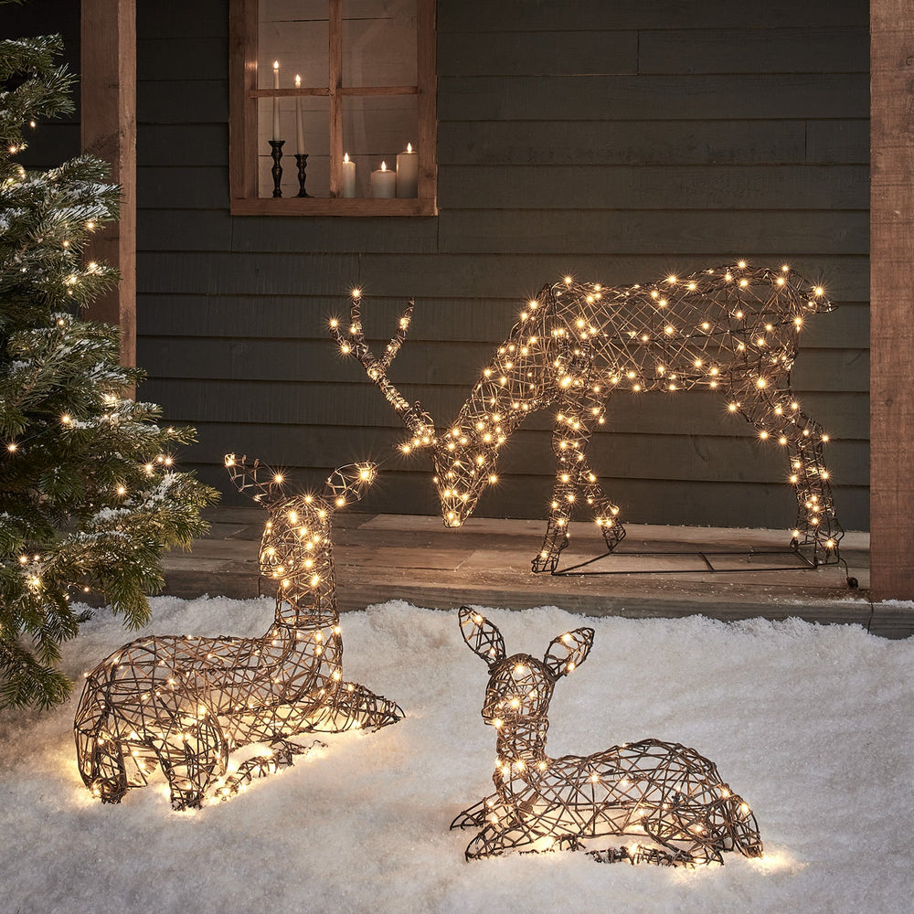 Studley Rattan Resting Light Up Reindeer Family 24v