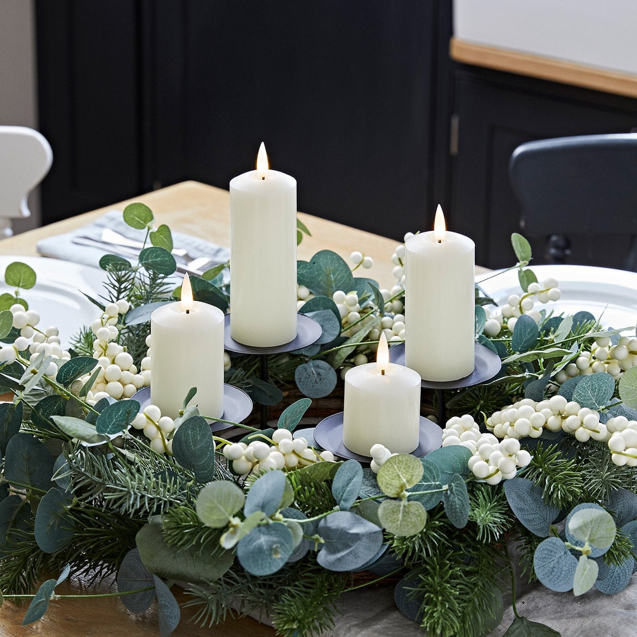 4 TruGlow® Ivory Slim Pillar Candles