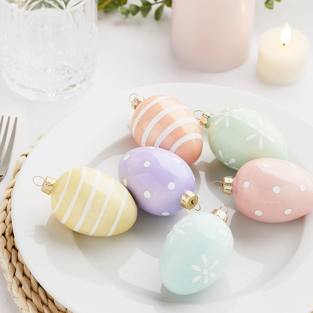 6 Glass Easter Egg Decorations