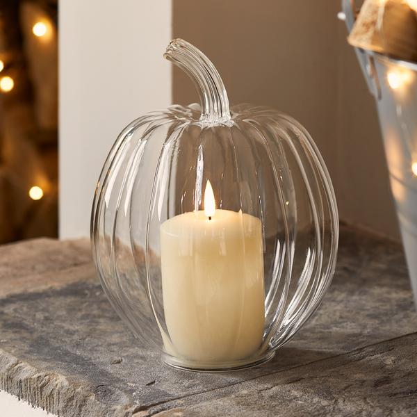21cm Glass Pumpkin Decoration & TruGlow® Candle Bundle