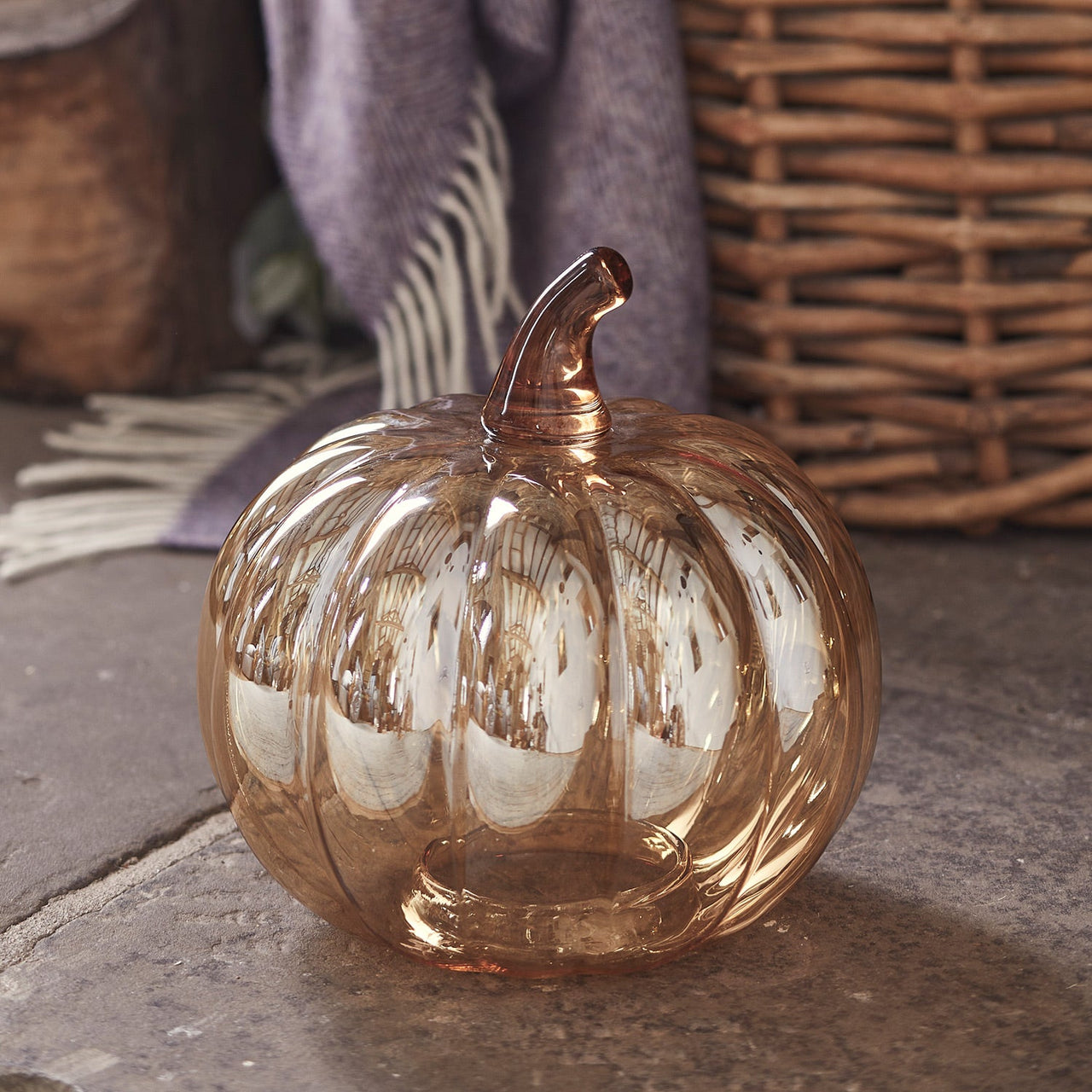 Amber Glass Pumpkin Decoration