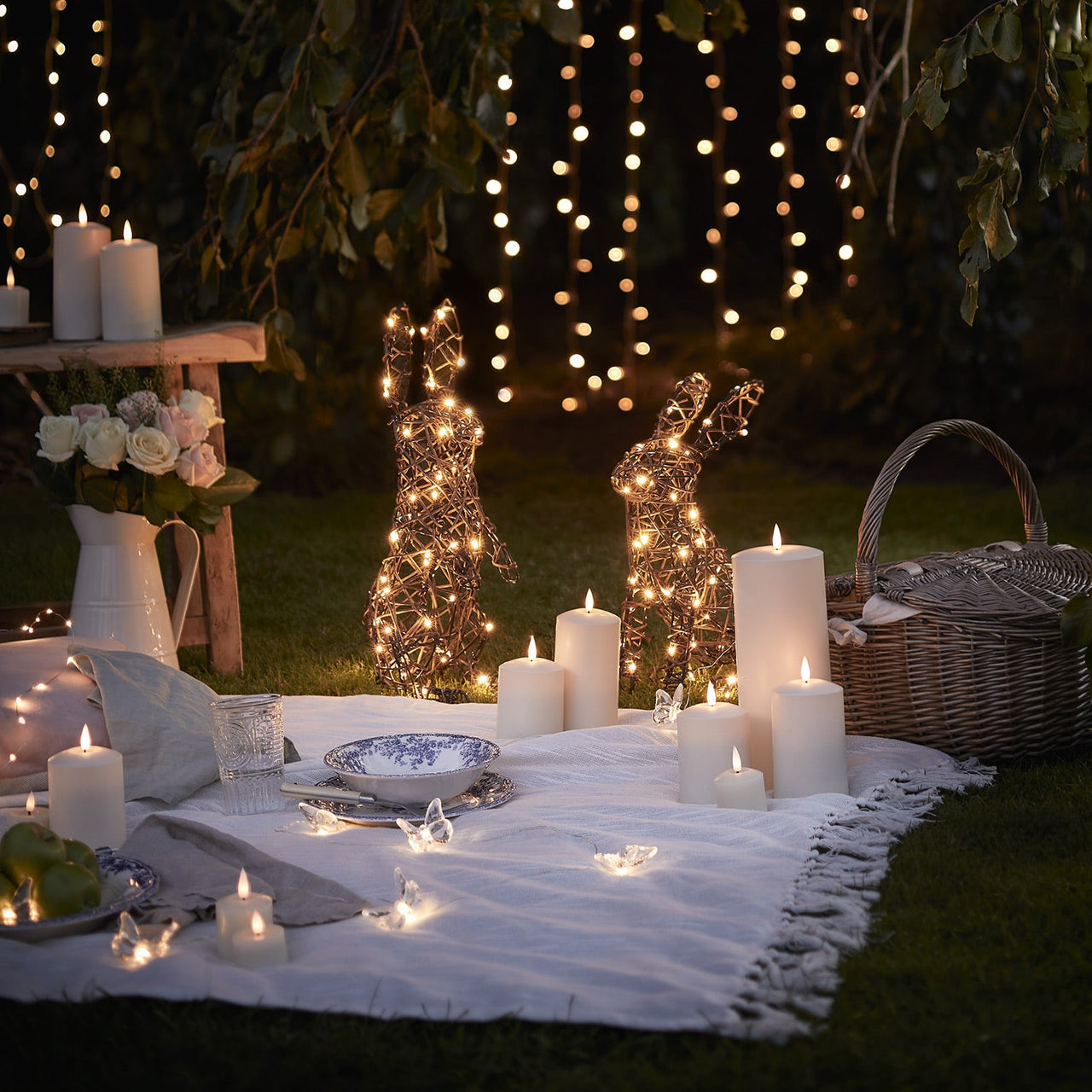 Rattan Bunny Garden Light Duo