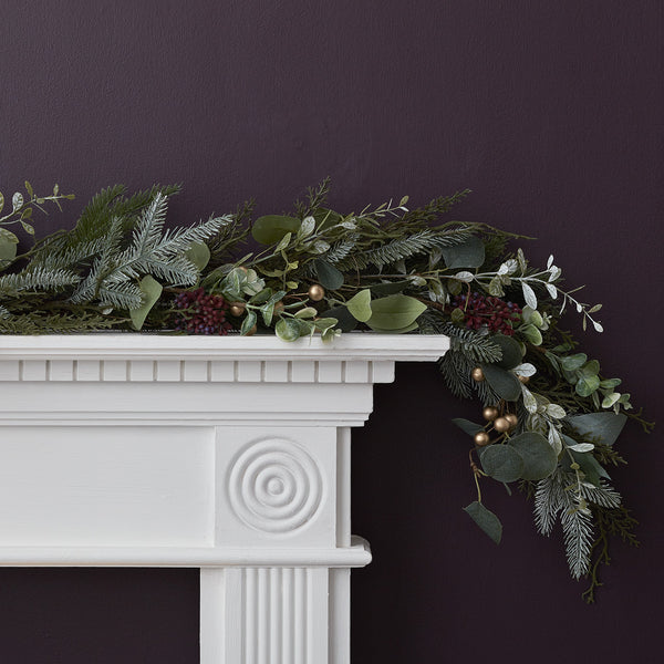 Eucalyptus, Pine & Gold Berry Christmas Wreath and Garland