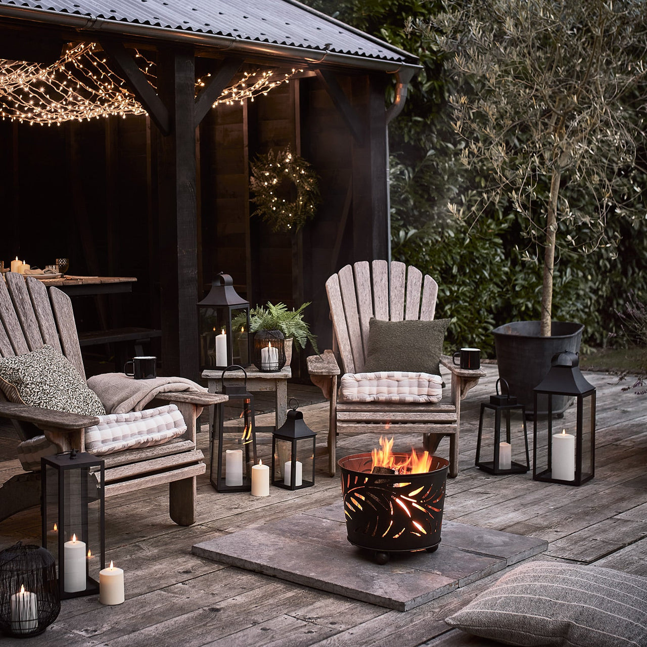Eliza Trapeze Black Solar Lantern with Ivory Candle