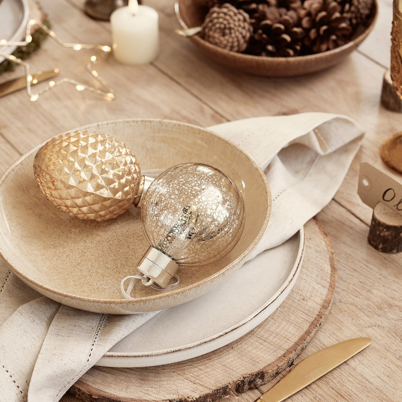 Gold Glass LED Christmas Bauble Trio