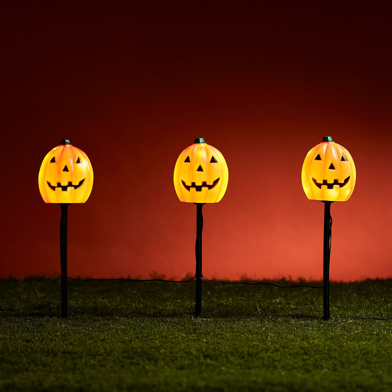 3 Pumpkin Garden Stake Lights