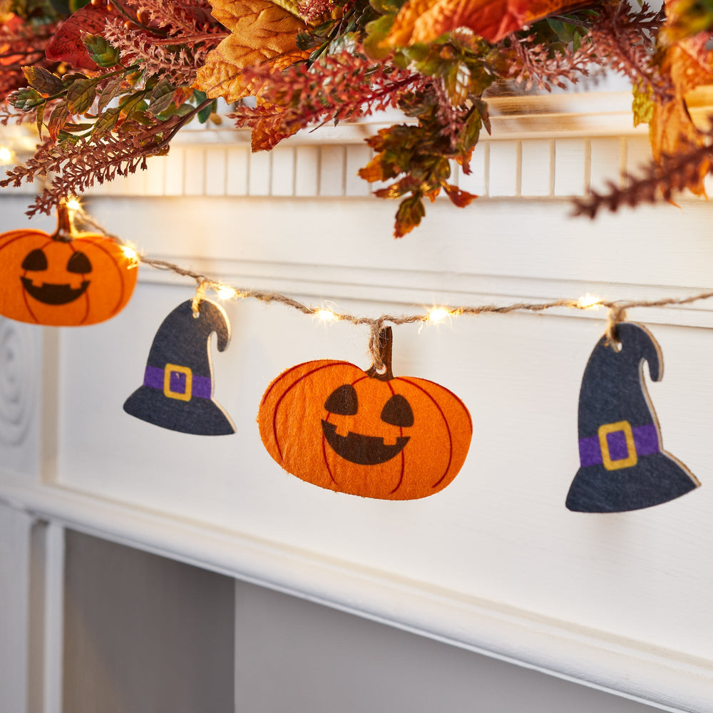 Felt Pumpkin & Witches Hat Halloween Fairy Light Garland