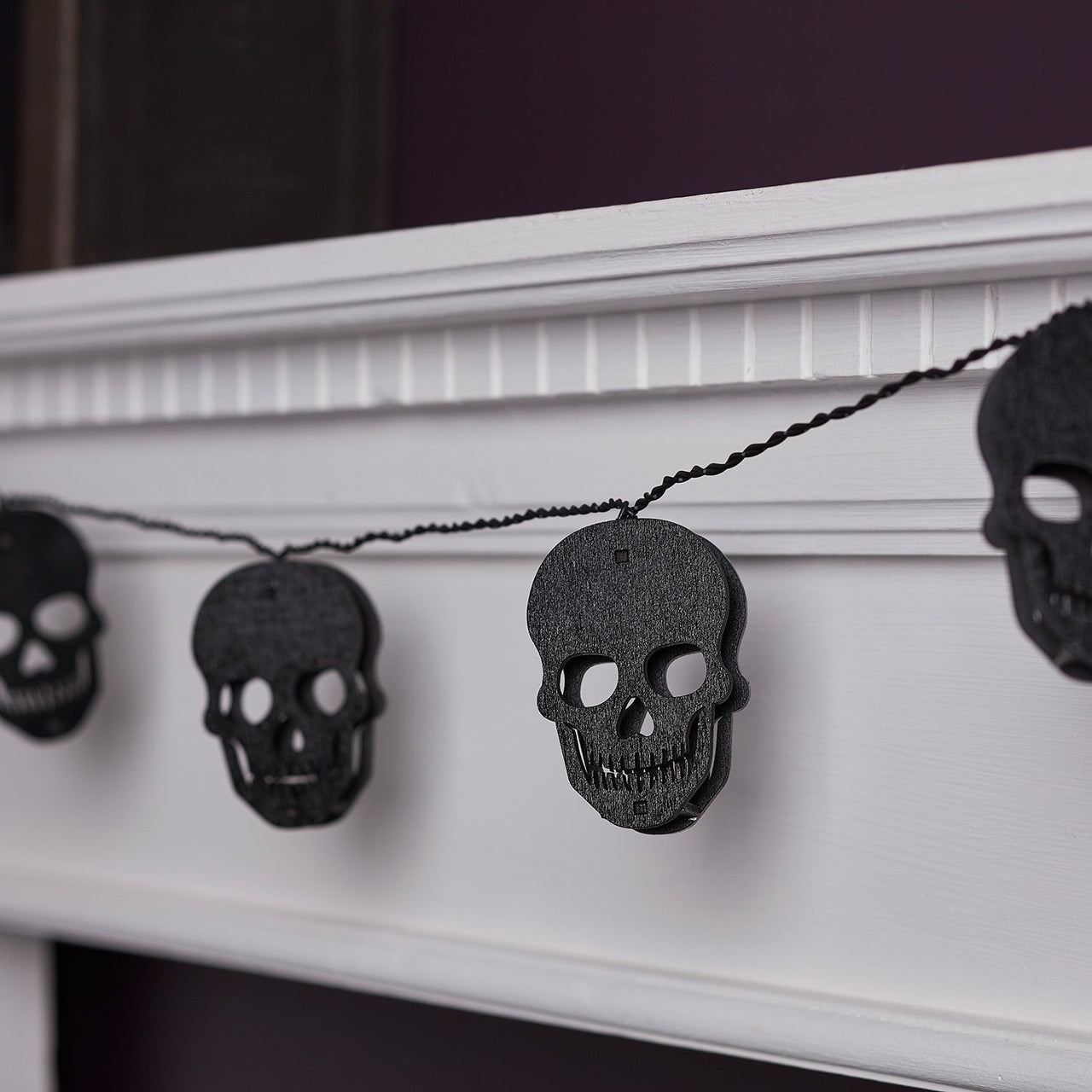 10 Wooden Skull Halloween Fairy Lights