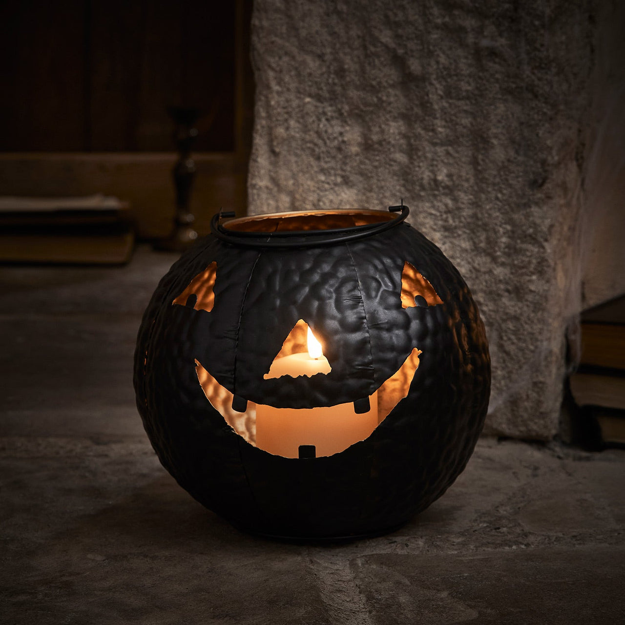 Black Lantern Pumpkin Decoration with TruGlow® Candle