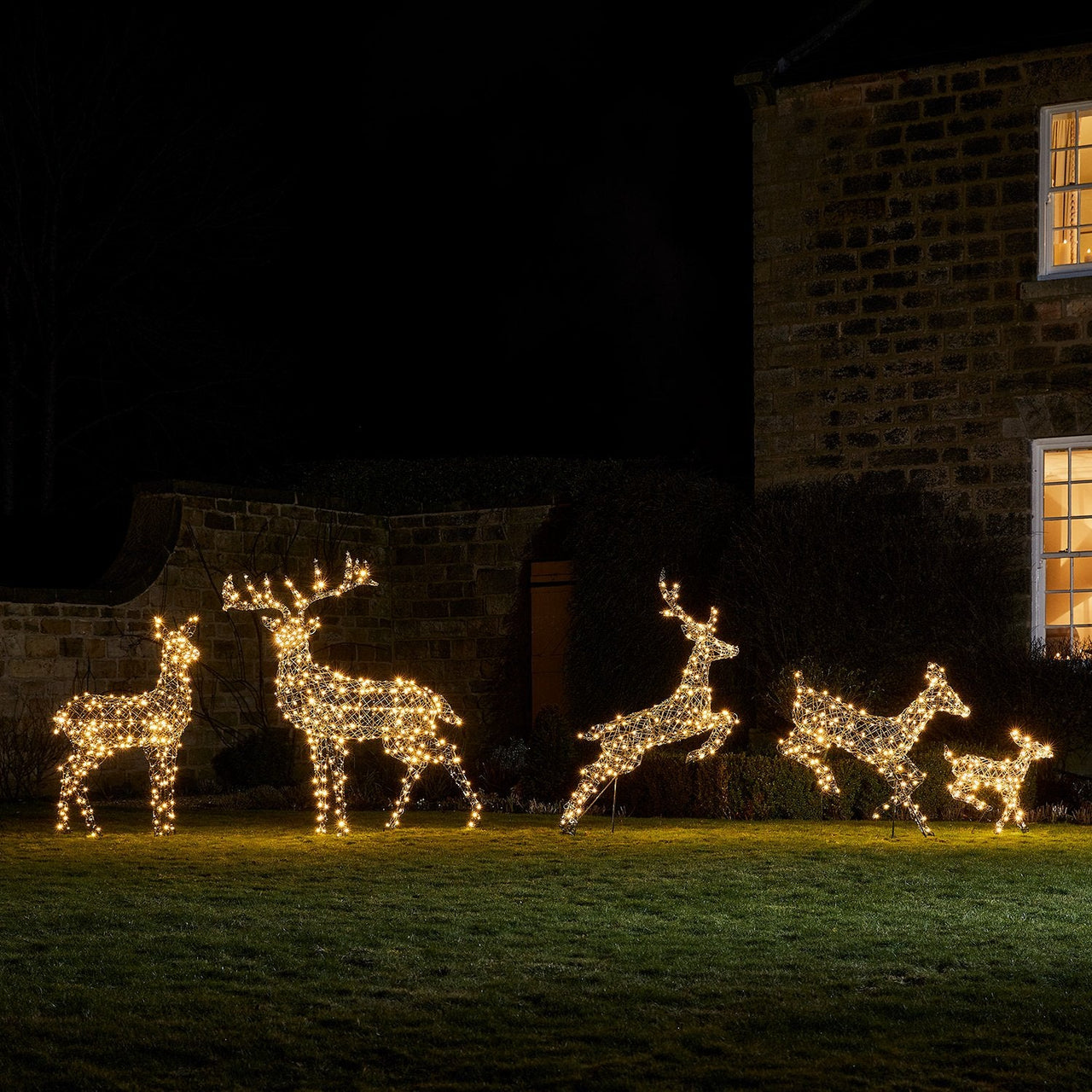 Set of 5 Harlow Rattan Dual Colour LED Light Up Reindeer Range