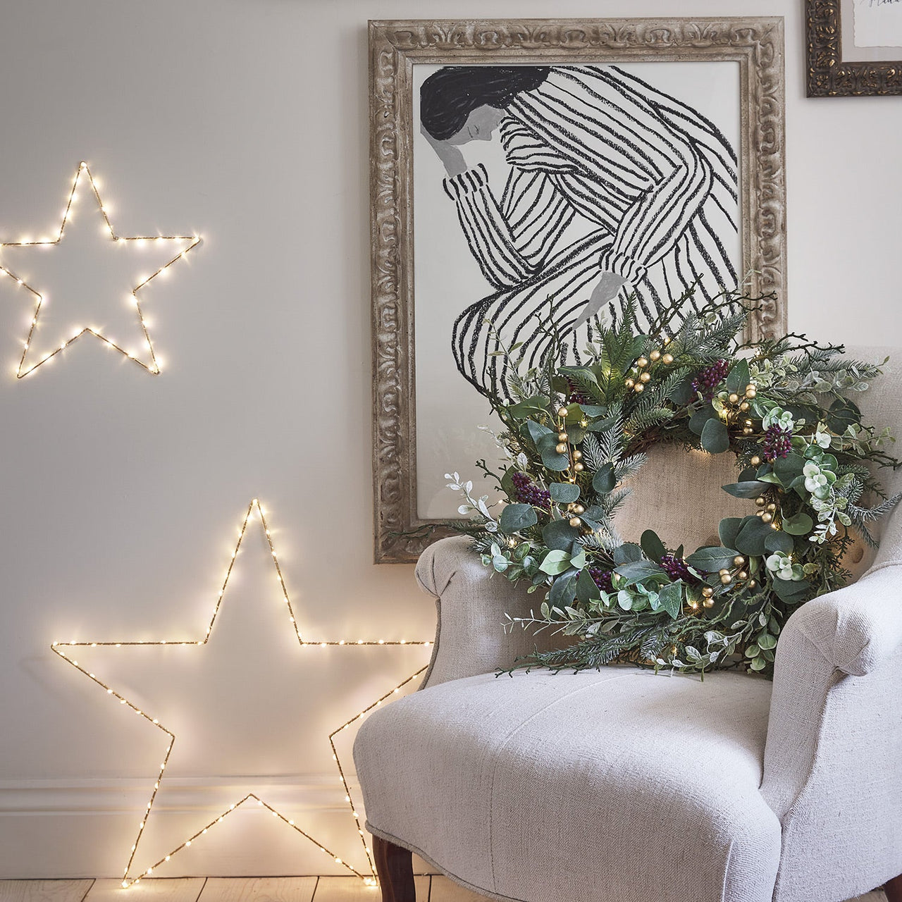 45cm Eucalyptus, Pine & Gold Berry Christmas Wreath
