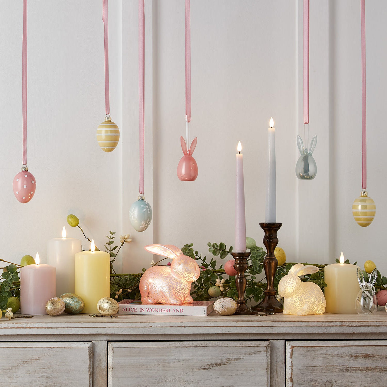 2 White Mottled Glass Bunny Easter Decorations