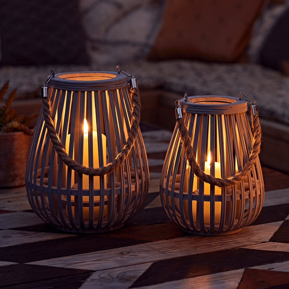 Fraser Grey Bamboo Lantern Duo with TruGlow® Candles