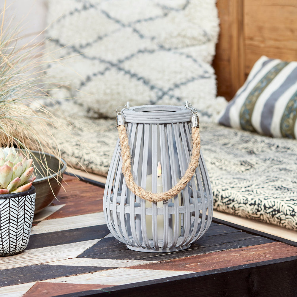 Fraser Grey Bamboo Lantern with TruGlow® Candle