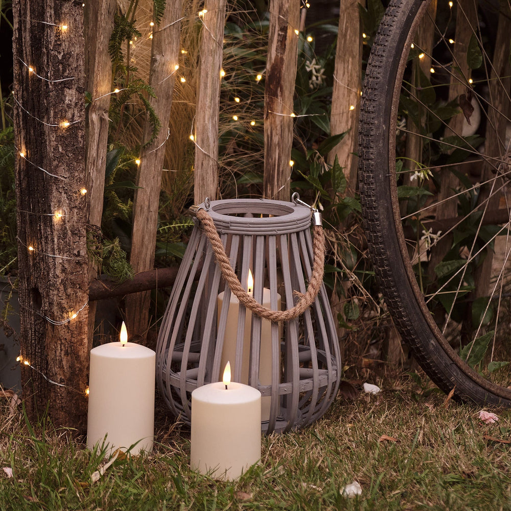Fraser Large Grey Bamboo Lantern with TruGlow® Candle