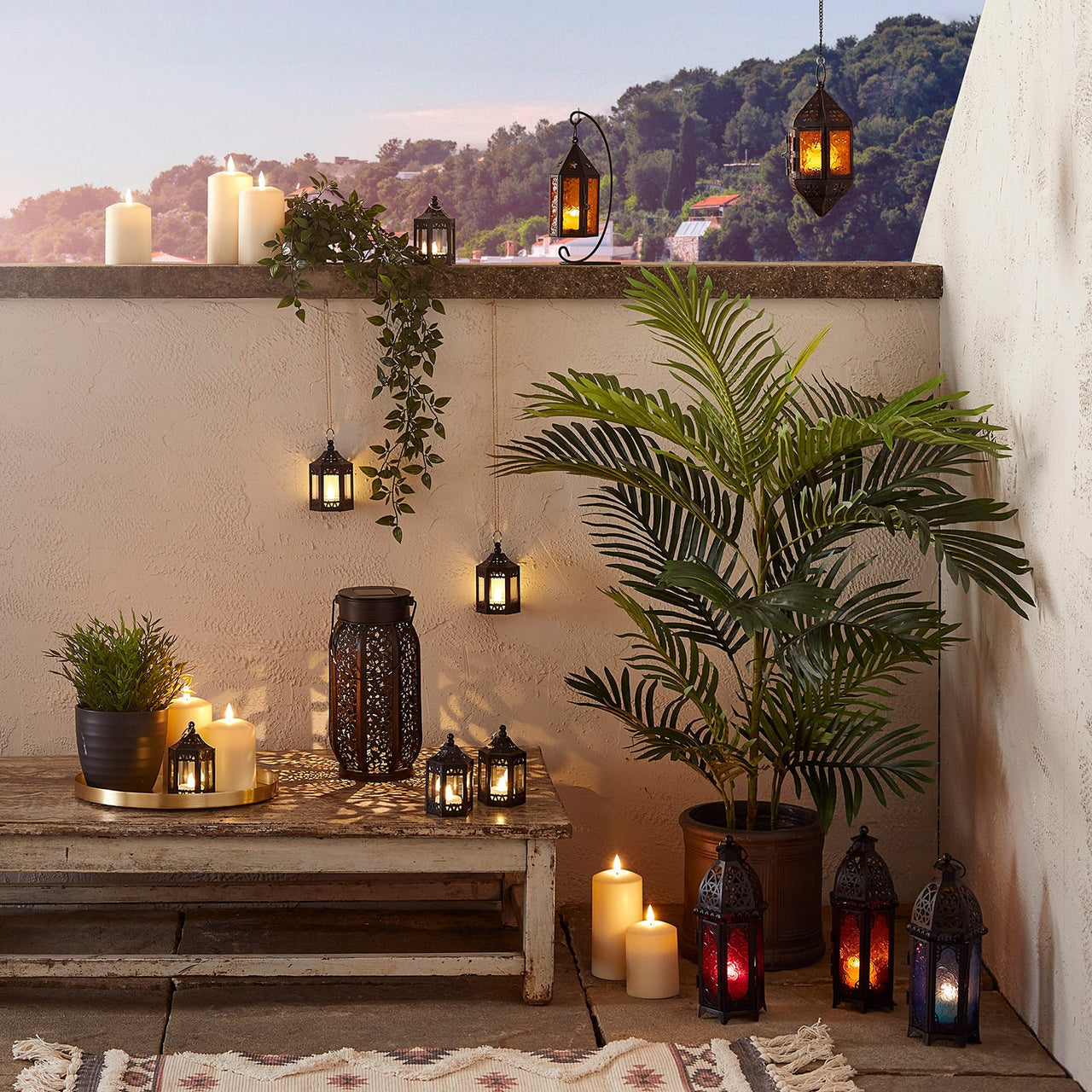 Black Battery Operated Hanging Moroccan Lantern